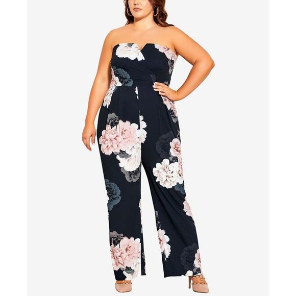 City Chic Pants - City Chic strapless floral wide leg jumpsuit